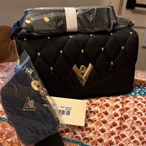 Valentino Black Quilted Crossbody Bag with Gold Accents